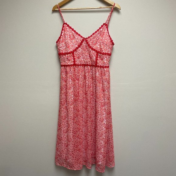 NSR Dresses & Skirts - NSR Womens Coral Floral Trim Bustier Sleeveless Tank Lace Midi Dress Size Large